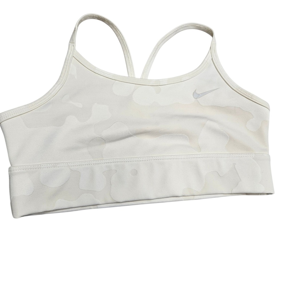 Nike Sports Bra Kids Large White Camo Dri-FIT Mesh Lined Athletic Activewear
